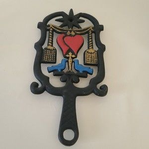 Vintage Wilton Cast Iron Trivet Heart & Birds